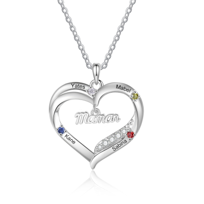 Collier Cœur Personnalisé pour Maman avec Pierres de Naissance et 2 à 5 Prénoms