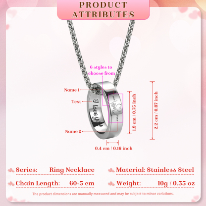 Collier Couple Personnalisé en Acier Inoxydable – Anneaux Gravés avec Prénoms & Texte