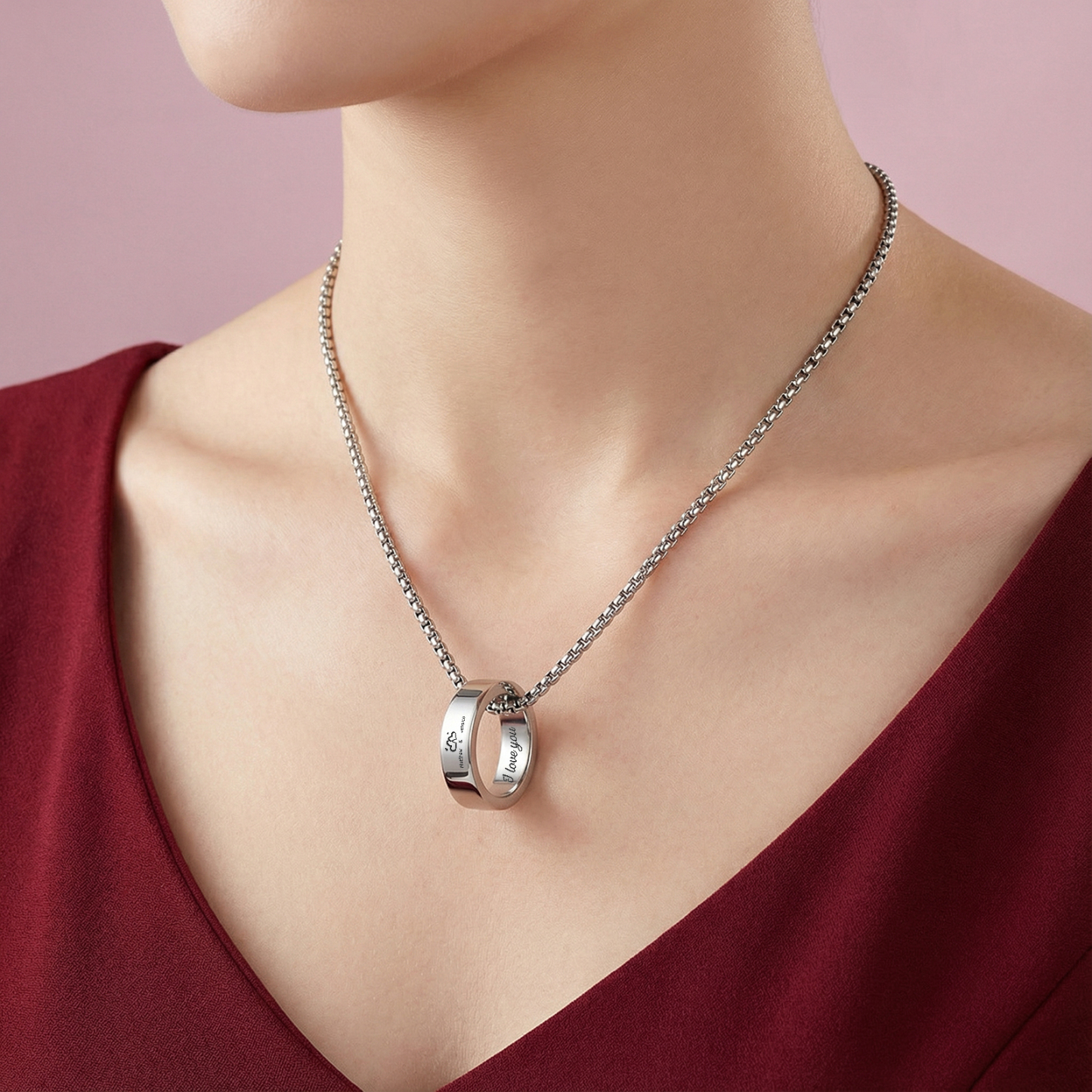Collier Couple Personnalisé en Acier Inoxydable – Anneaux Gravés avec Prénoms & Texte
