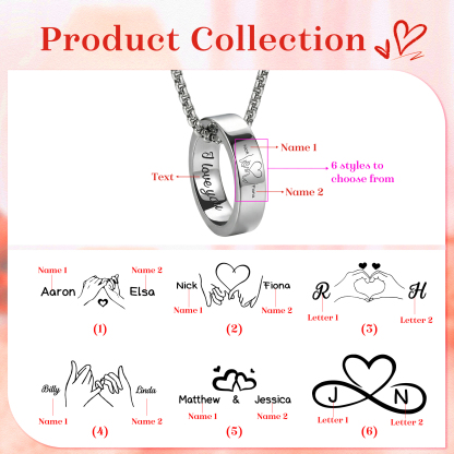 Collier Couple Personnalisé en Acier Inoxydable – Anneaux Gravés avec Prénoms & Texte