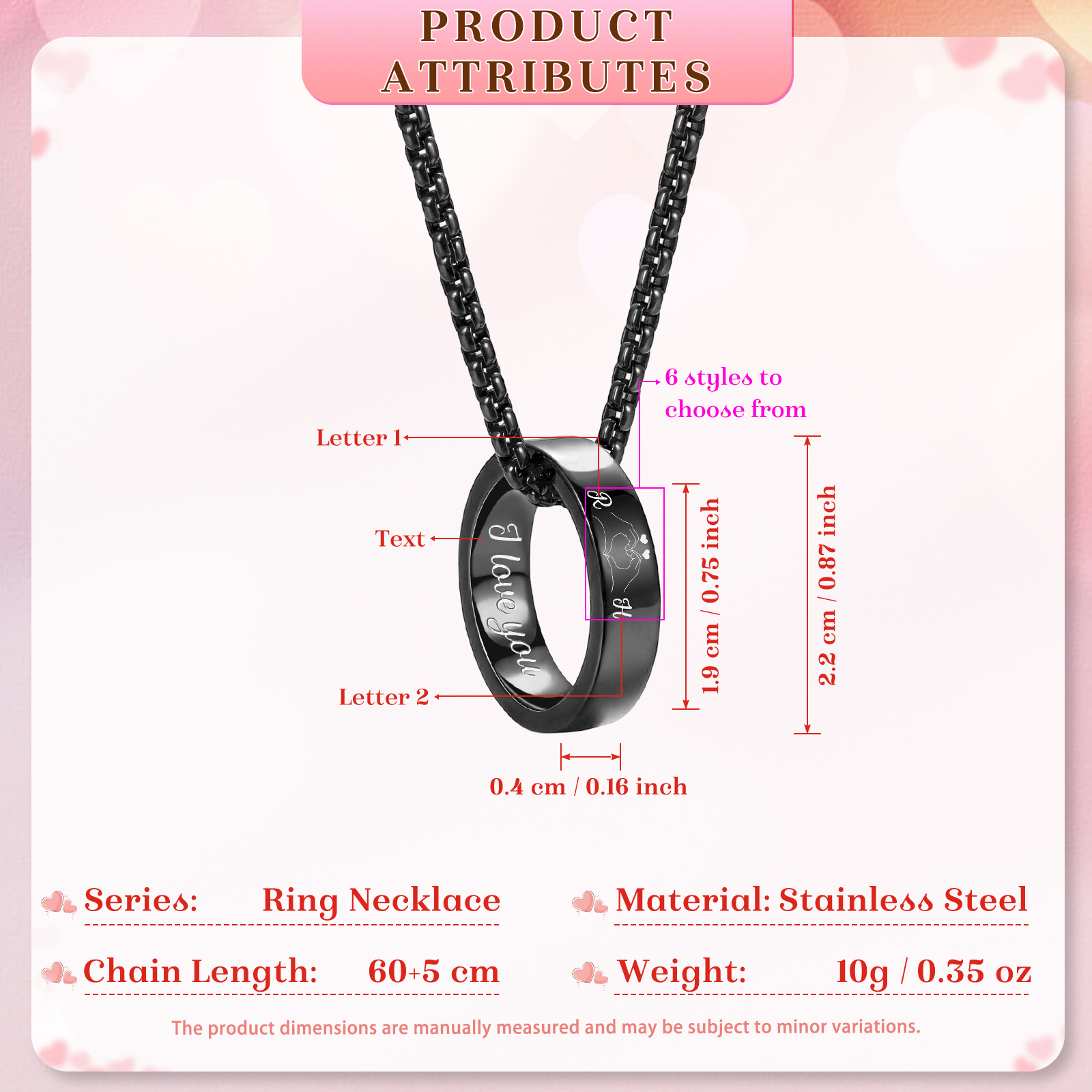 Collier Couple Personnalisé en Acier Inoxydable – Anneaux Gravés avec Prénoms & Texte