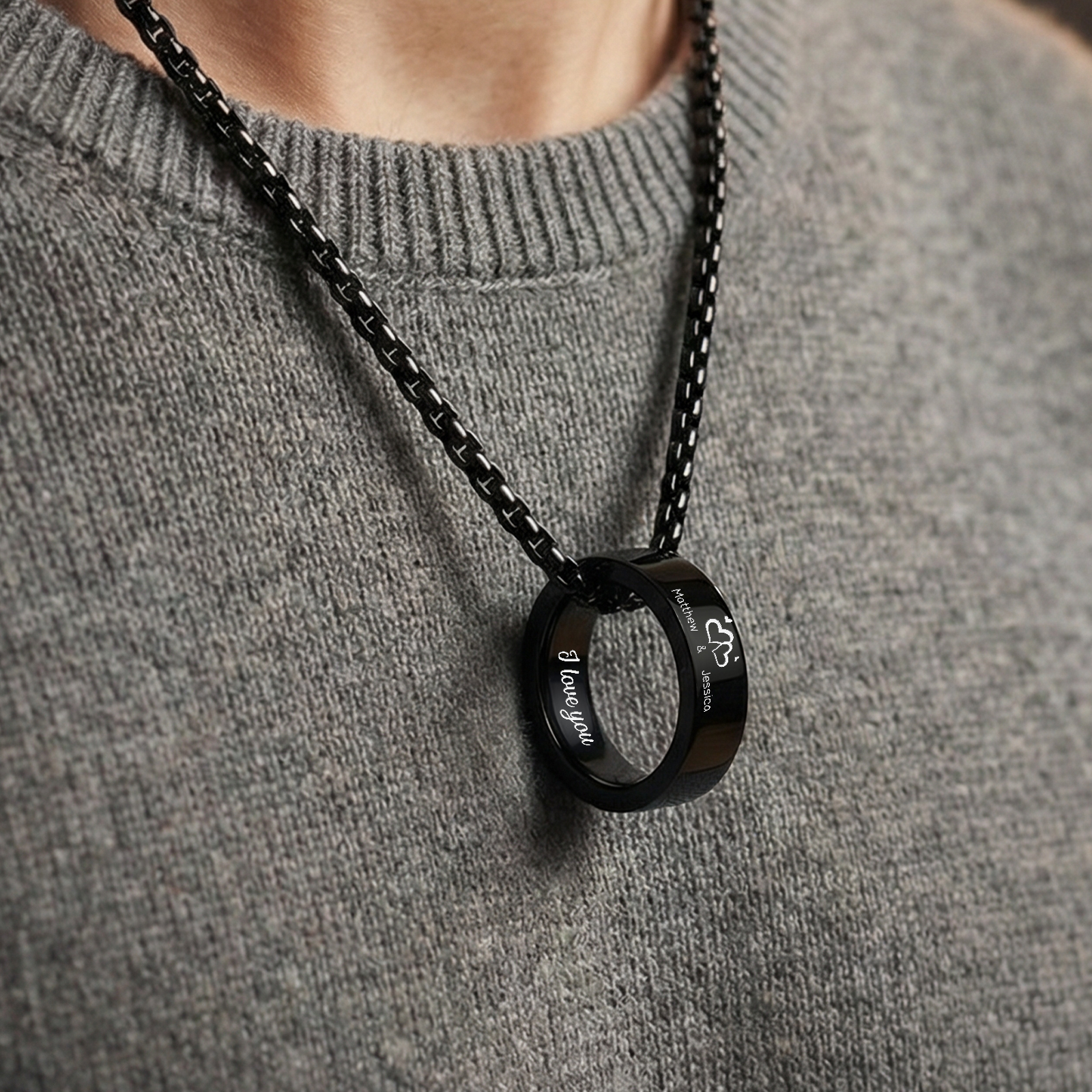 Collier Couple Personnalisé en Acier Inoxydable – Anneaux Gravés avec Prénoms & Texte