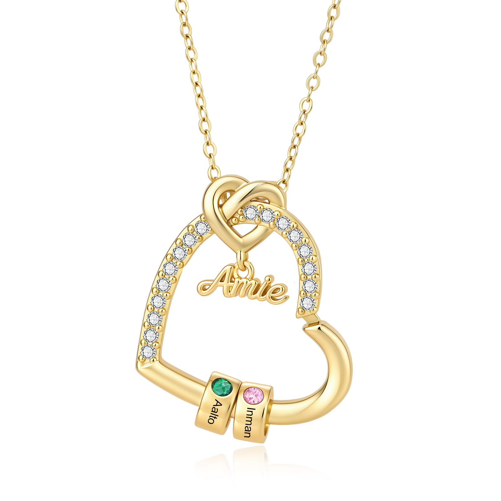Collier Cœur Personnalisé avec 1 à 7 Prénoms et Pierres de naissance, Cadeau pour Sœur ou Amie