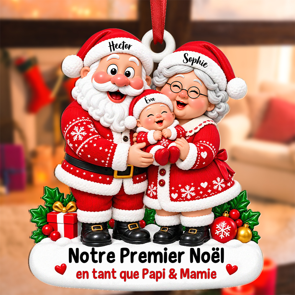 Décoration de sapin de Noël Personnalisée avec Prénoms et Texte, Ornement pour le Premier Noël en tant que Grands-Parents