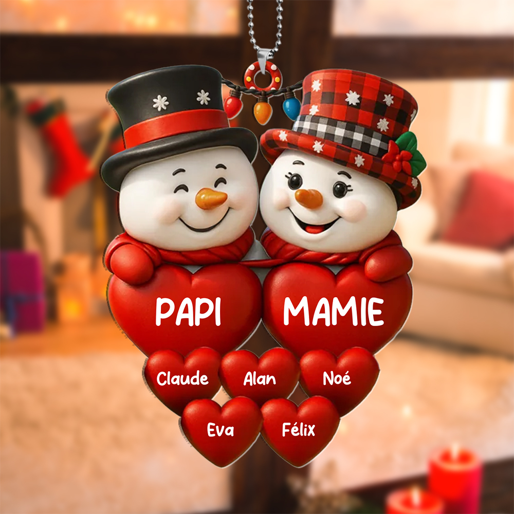 Décoration Sapin Noël Bonhommes de Neige Personnalisé avec Noms de la Famille