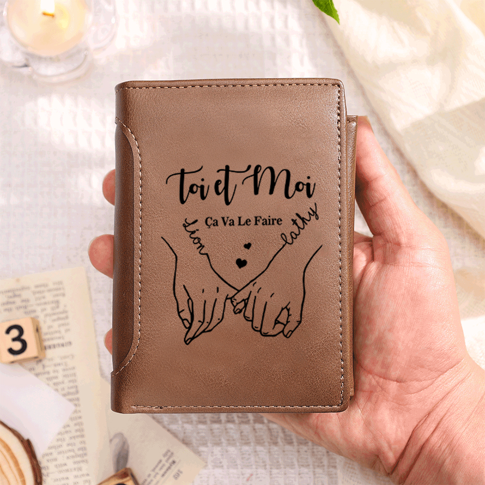 Portefeuille Homme Personnalisé en Cuir PU avec Message d'Amour « Toi et Moi – Ça Va Le Faire »