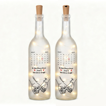 Bouteille Lumineuse Personnalisée Couple avec 2 Prénoms et Date – Cadeau Souvenir Romantique
