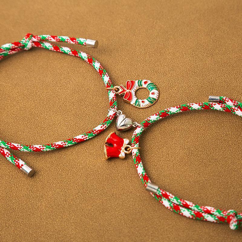 2PCS Bracelet Tressé de Noël avec Breloques Père Noël, Bonhomme de Neige, Cloche|Jessemade