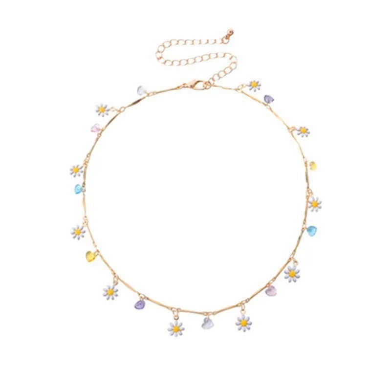 Bracelet Doré avec Pendentifs Marguerites et Cristaux Colorés pour Femme | Jessemade