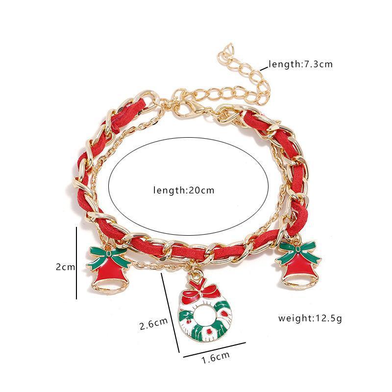 Bracelet de Noël avec Breloques Cloche et Couronne Rouge et Doré｜Jessemade