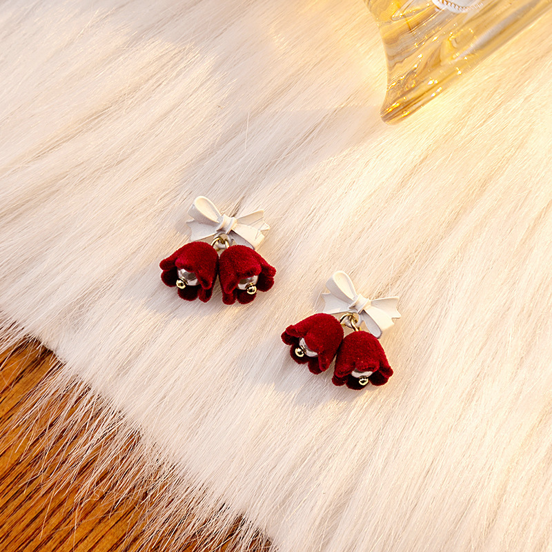 Boucles d'Oreilles de Noël Fleur et Nœud Rouge et Blanc Cadeau pour femme | Jessemade