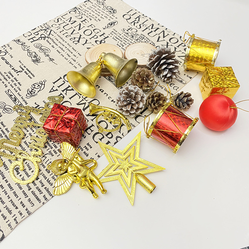 Ensemble de Décorations de Noël en Plastique Doré Cloche, Tambour, Étoile et Cadeaux | Jessmade