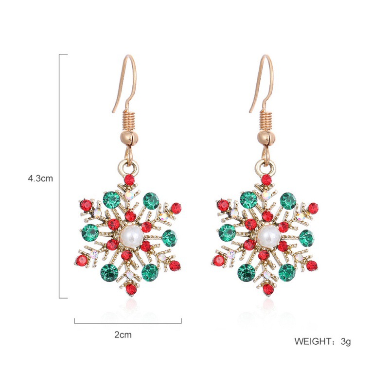 Set de Boucles d'Oreilles et Collier de Noël Flocon de Neige avec Cristaux Rouge et Vert Cadeau pour femme | Jessemade