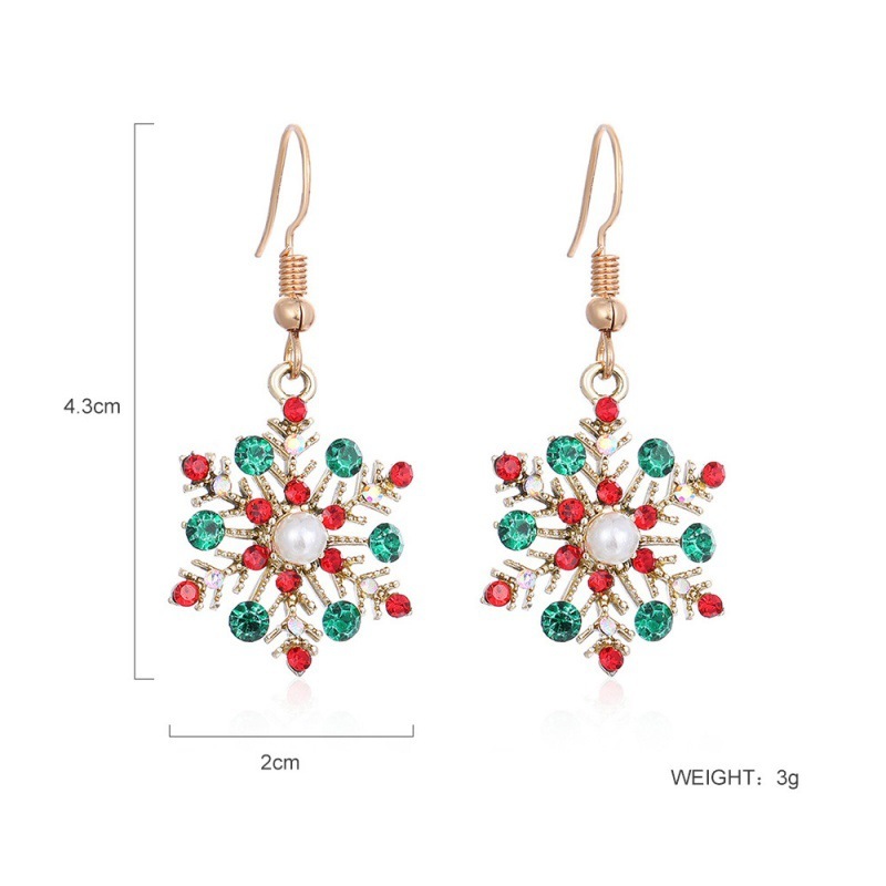 Set de Boucles d'Oreilles et Collier de Noël Flocon de Neige avec Cristaux Rouge et Vert Cadeau pour femme | Jessemade