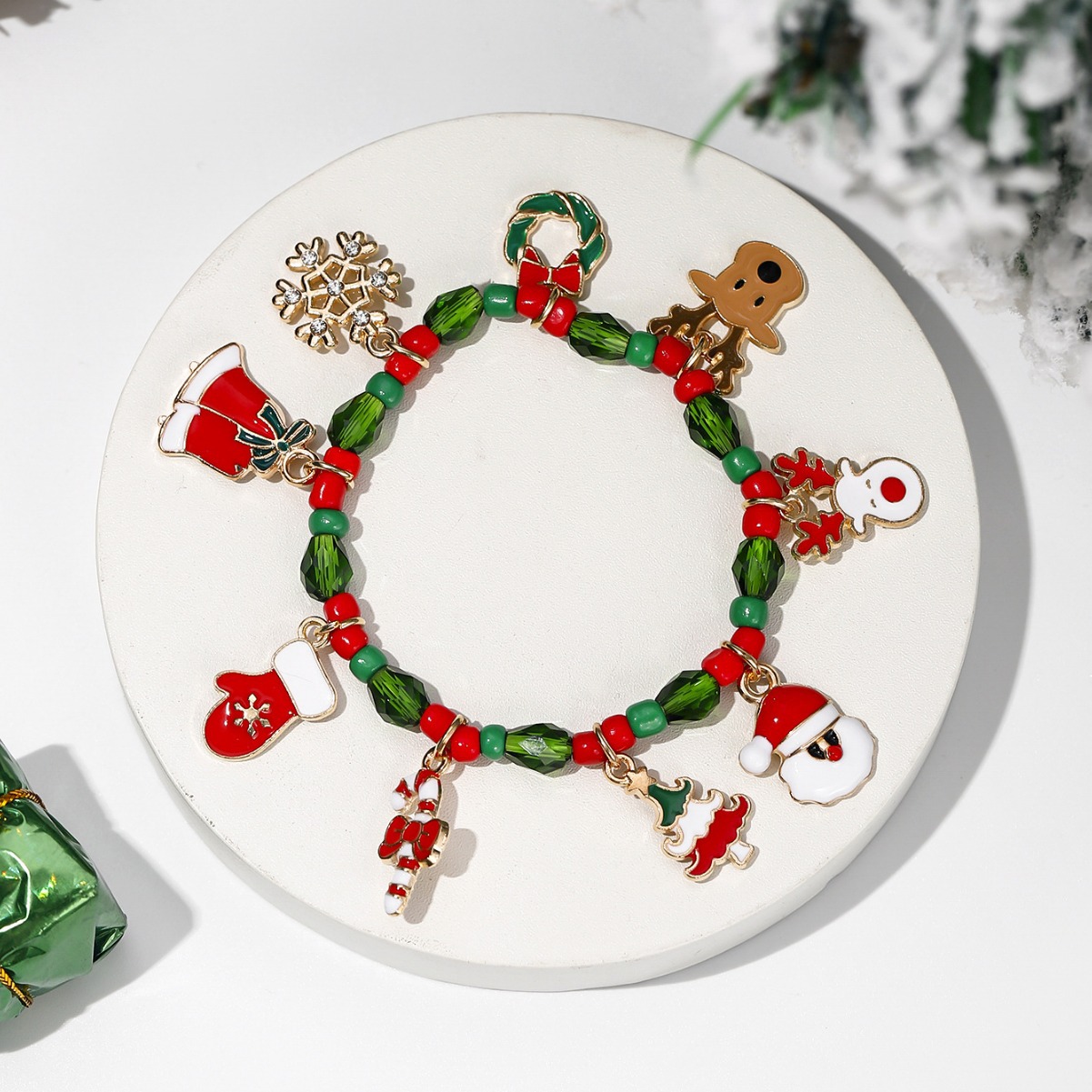 Bracelet de Noël avec Breloques Festives Père Noël, Flocon, Bonhomme de Pain d'Épices｜Jessemade