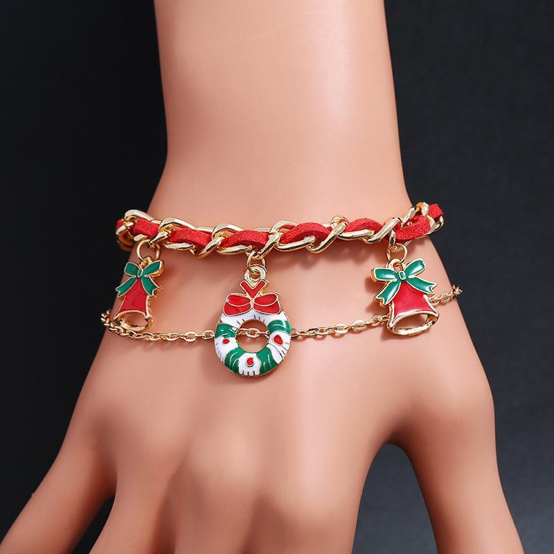 Bracelet de Noël avec Breloques Cloche et Couronne Rouge et Doré｜Jessemade