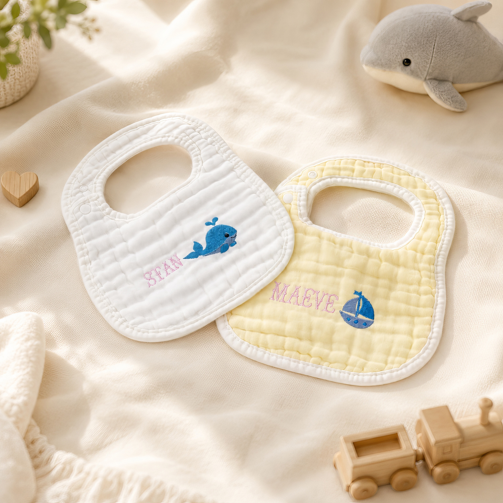 Bavoir en Coton Personnalisé avec Prénom Brodé, Cadeau de Naissance pour Bébé