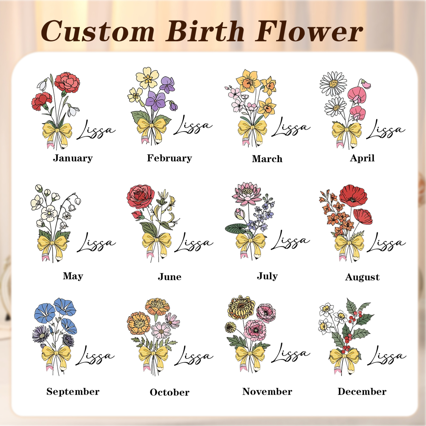 Sac Fourre-Tout en Jute 1 Prénom Personnalisé avec Fleur de naissance Cadeau pour femme | Jessemade