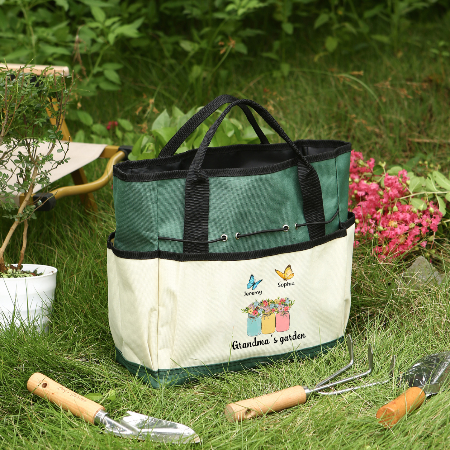 Sac Jardinage Personnalisé avec 2 Prénoms et Texte Sac pour Outils de Jardinage | Jessemade