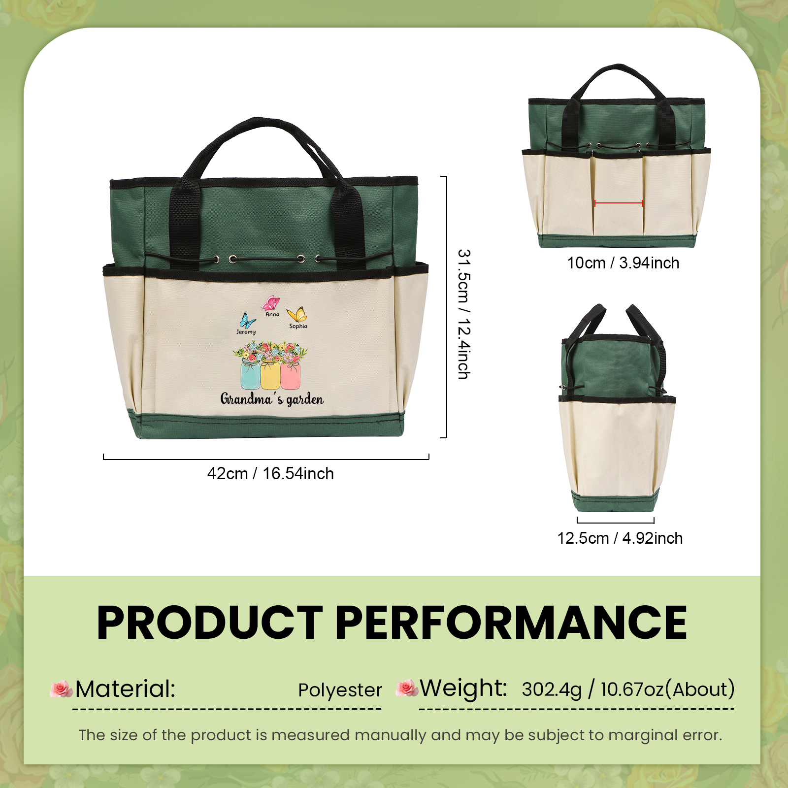 Sac Jardinage Personnalisé avec 3 Prénoms et Texte Sac pour Outils de Jardinage | Jessemade