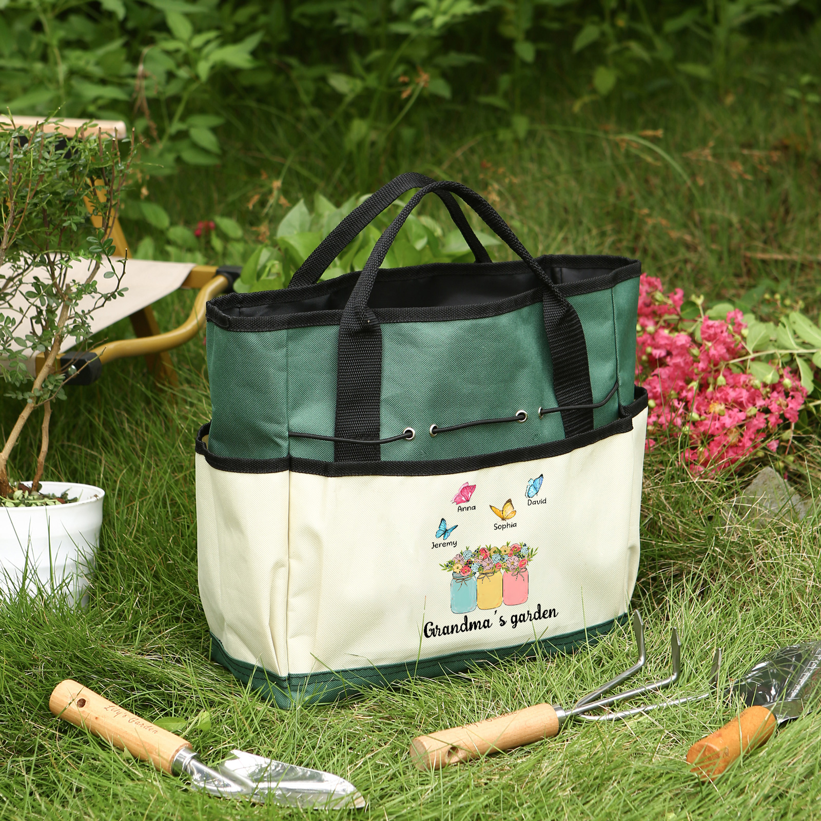 Sac de Jardinage Personnalisé avec 4 Prénoms et Texte Sac pour Outils de Jardinage | Jessemade