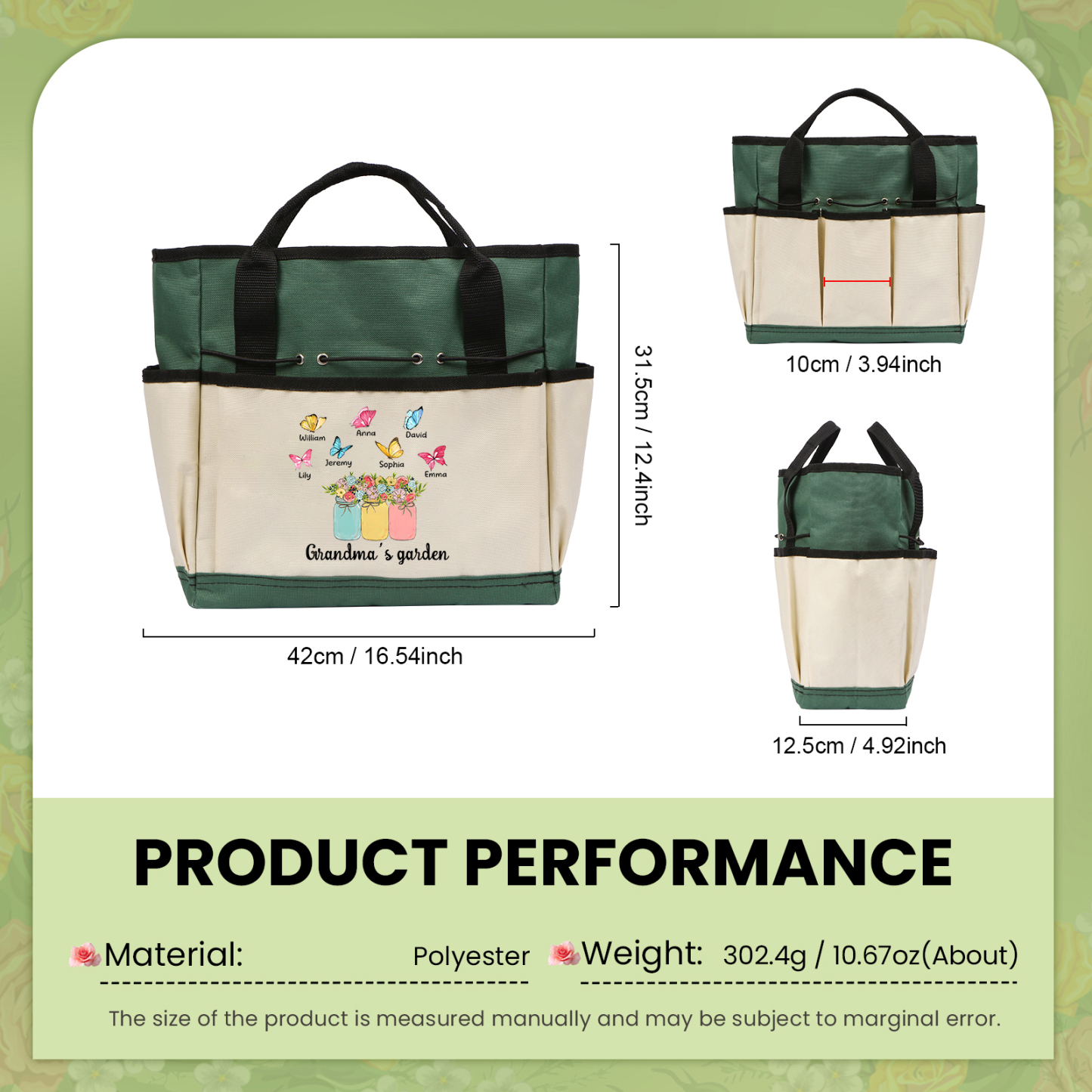 Sac de Jardinage Personnalisé avec 7 Prénoms et Texte Sac pour Outils de Jardinage | Jessemade