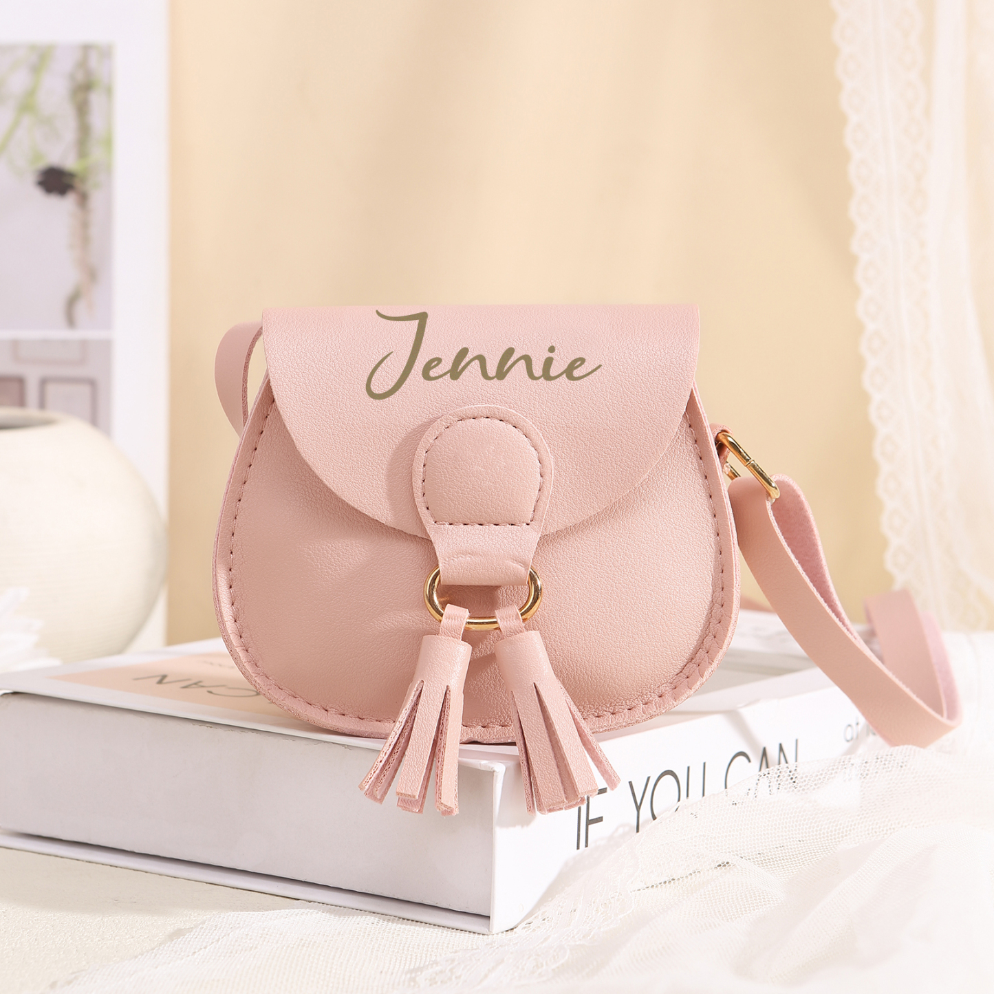 Sac Bandoulière Femmes 1 Prénom Personnalisé Sac mini pompon pour Femme | Jessemade