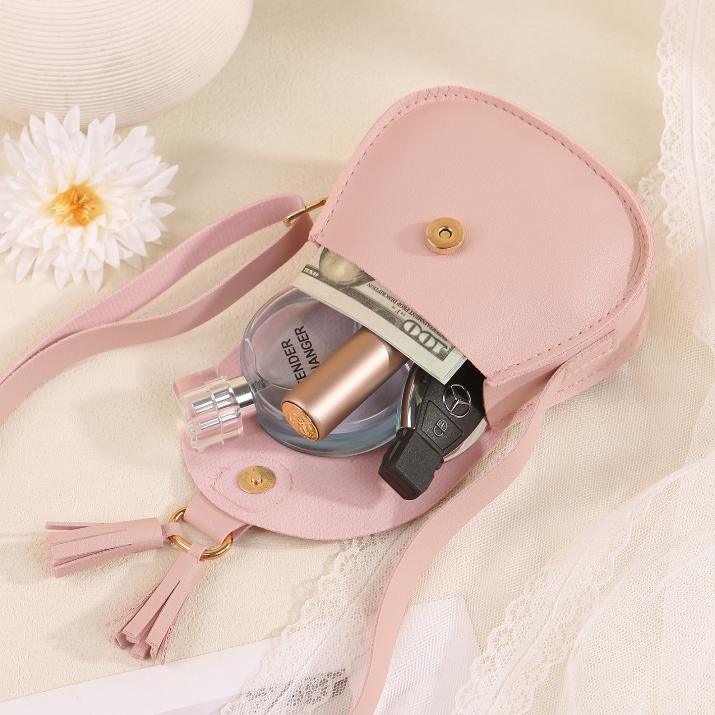 Sac Bandoulière Femmes 1 Prénom Personnalisé Sac mini pompon pour Femme | Jessemade