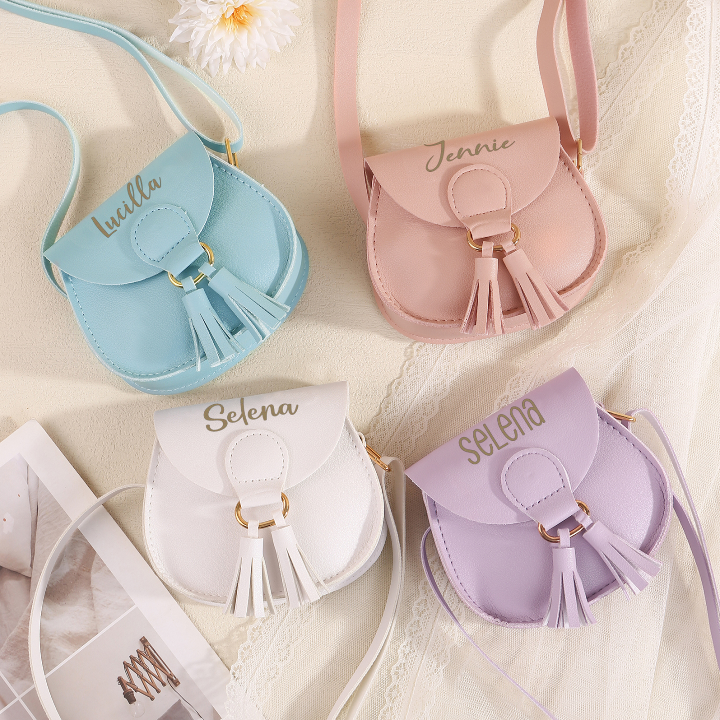 Sac Bandoulière Femmes 1 Prénom Personnalisé Sac mini pompon pour Femme | Jessemade