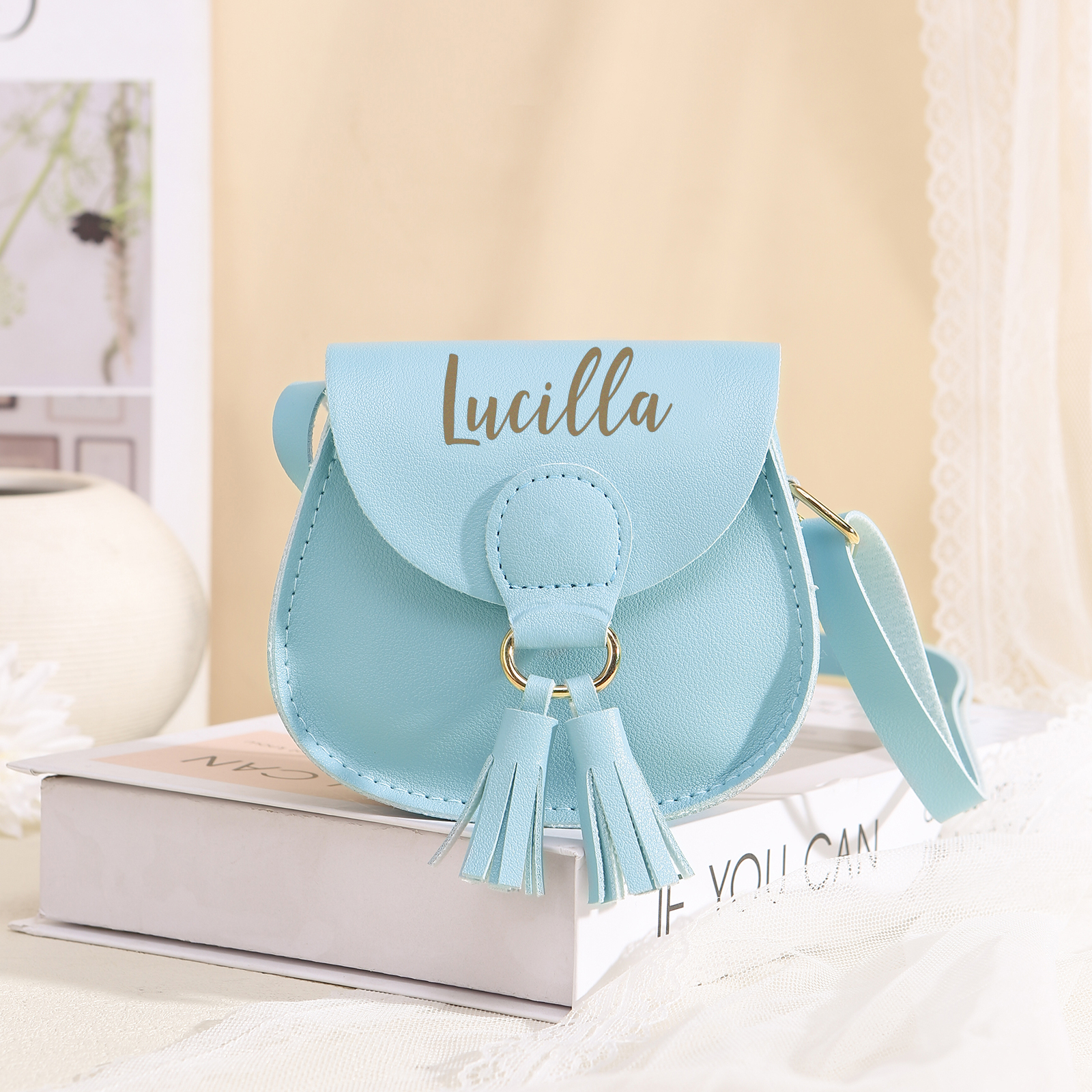 Sac Bandoulière Femmes 1 Prénom Personnalisé Sac mini pompon pour Femme | Jessemade