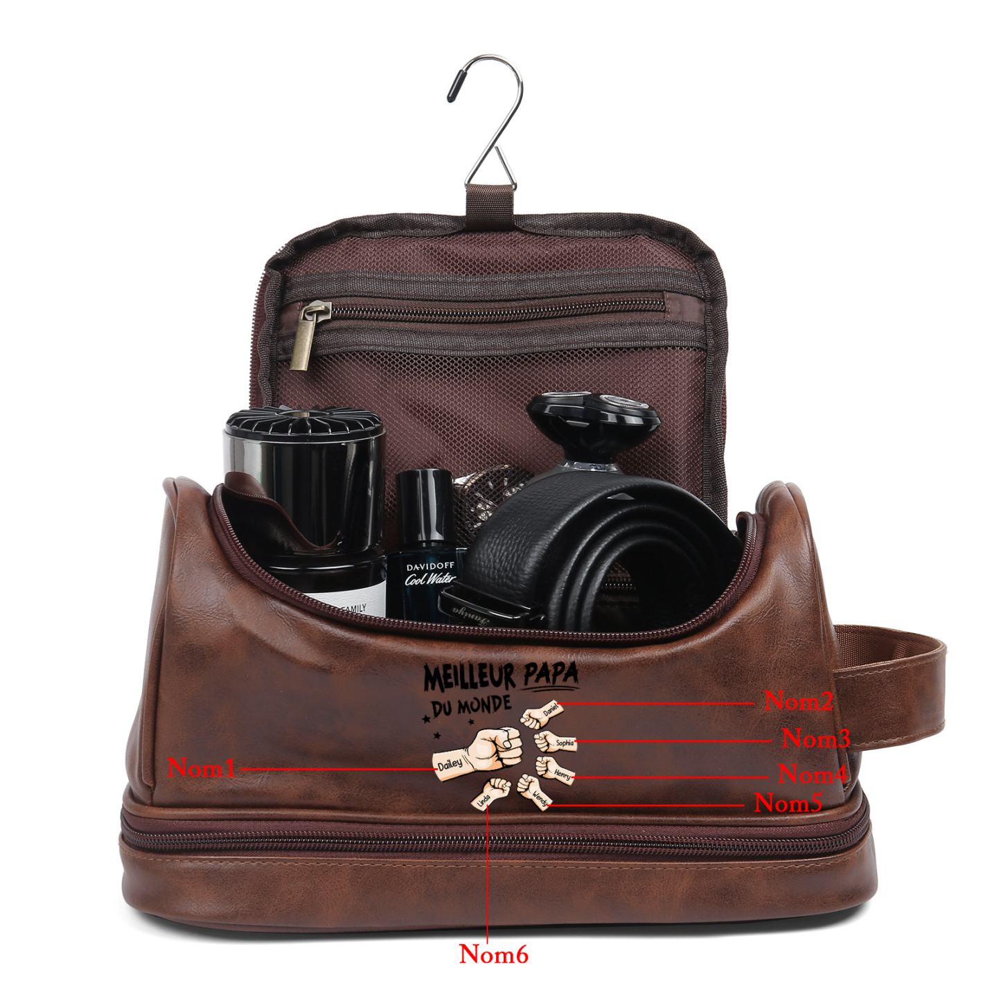 Trousse de toilette Poing Personnalisée avec 6 Prénoms – Cadeau pour Papa | Jessemade