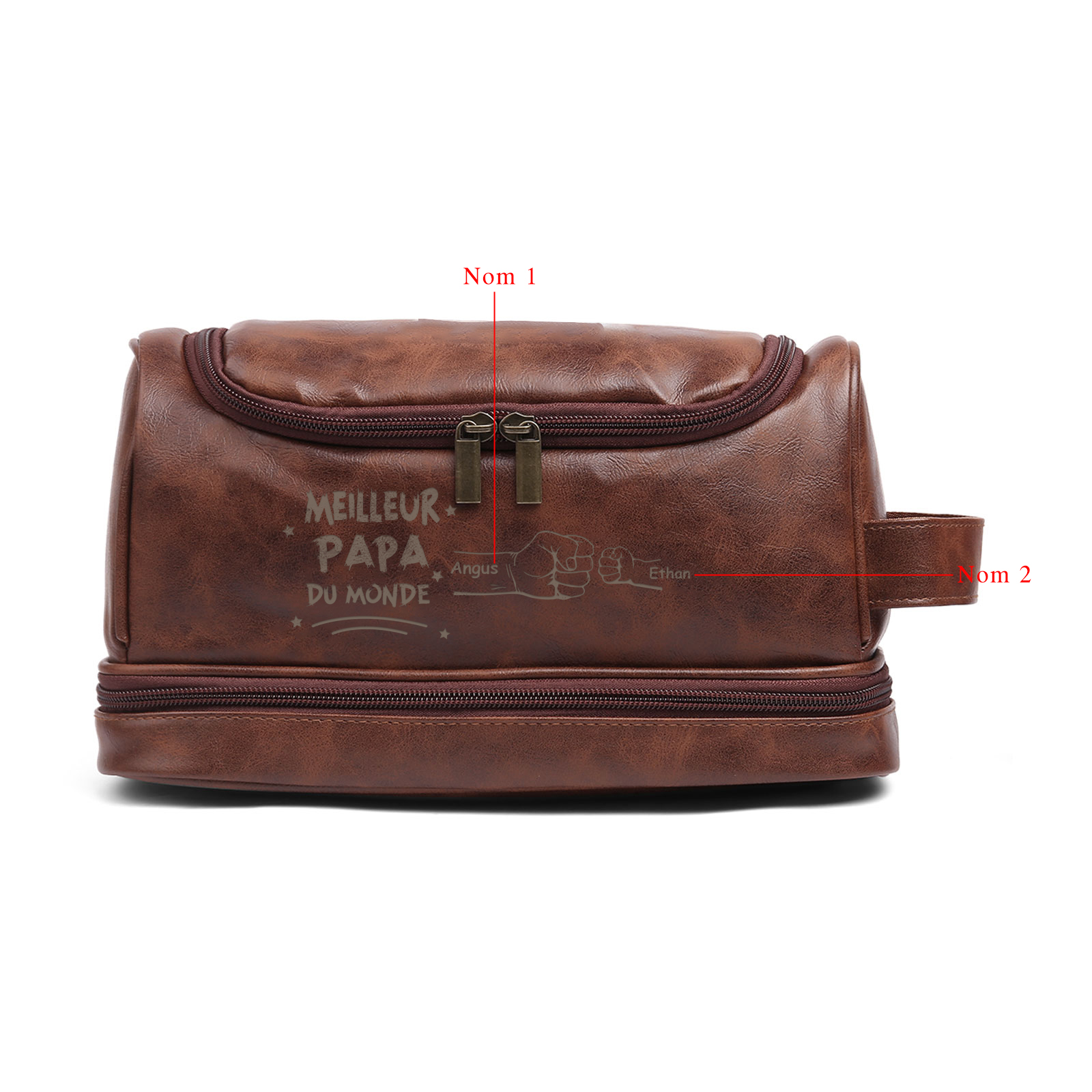 Trousse de toilette Personnalisée avec 2 Prénoms en motif Poing – Cadeau pour Papa | Jessemade