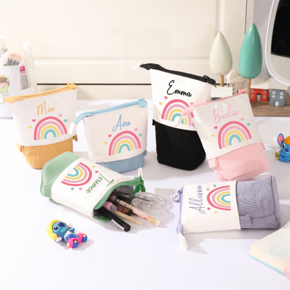 Trousse scolaire Étui à Crayons Arc-en-ciel Prénom Personnalisé Pochette à Crayons Sac à Crayons