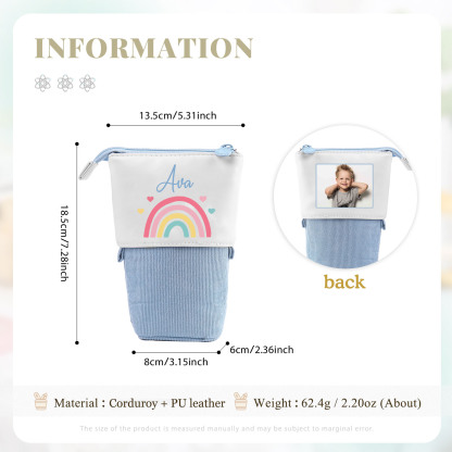 Trousse scolaire Étui à Crayons Arc-en-ciel Prénom et Photo Personnalisés Pochette à Crayons Sac à Crayons