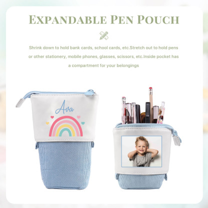 Trousse scolaire Étui à Crayons Arc-en-ciel Prénom et Photo Personnalisés Pochette à Crayons Sac à Crayons