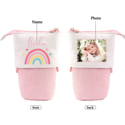 Trousse scolaire Étui à Crayons Arc-en-ciel Prénom et Photo Personnalisés Pochette à Crayons Sac à Crayons
