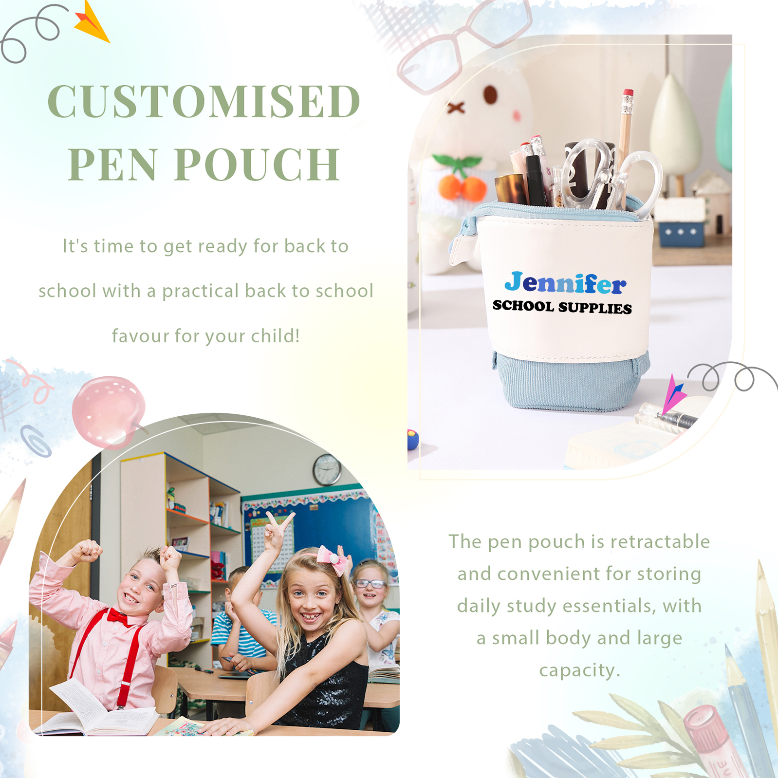 Trousse scolaire Étui à Crayons Prénom Personnalisé Pochette à Crayons Sac à Crayons