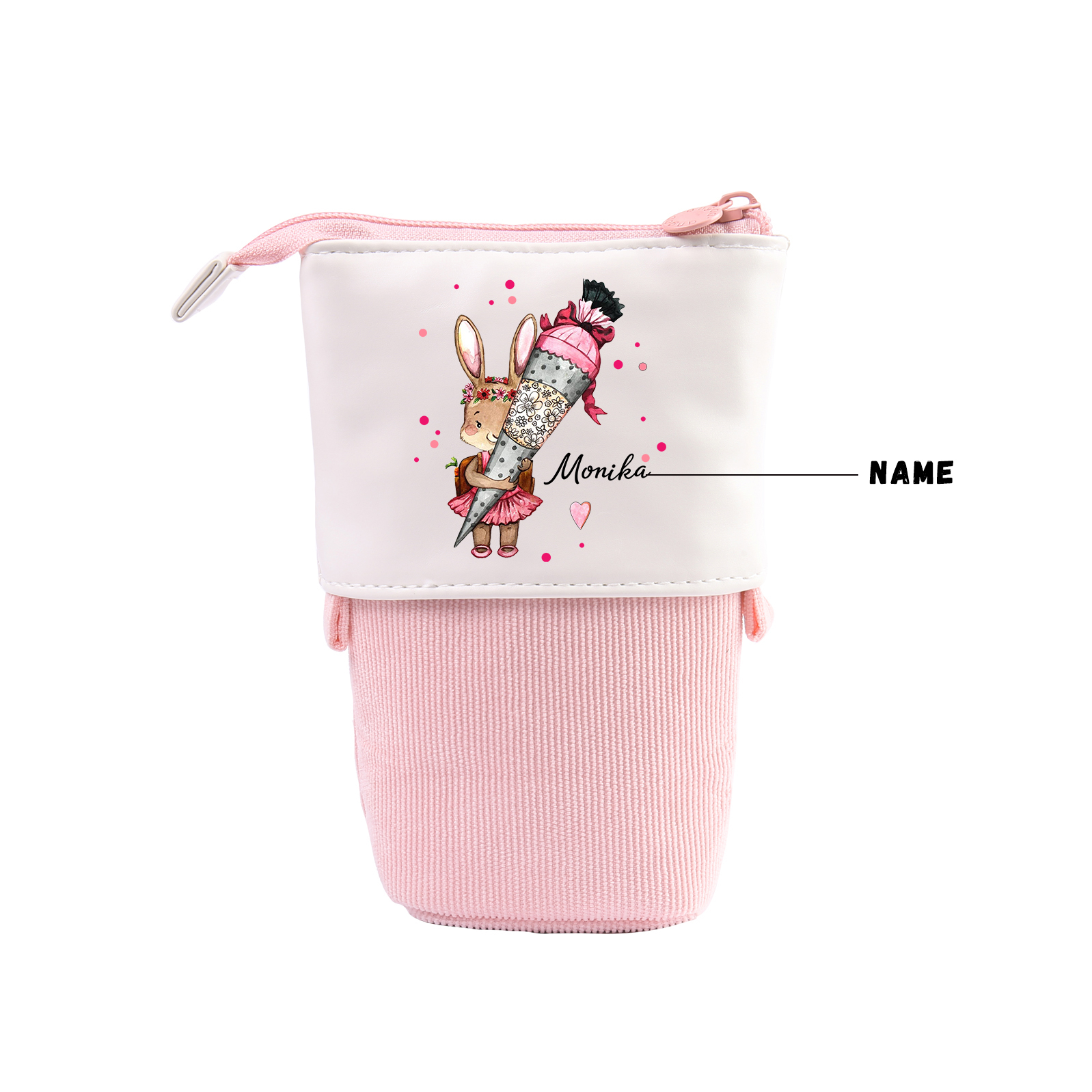 Trousse scolaire Étui à Crayons Lapin mignon Prénom Personnalisé Poche