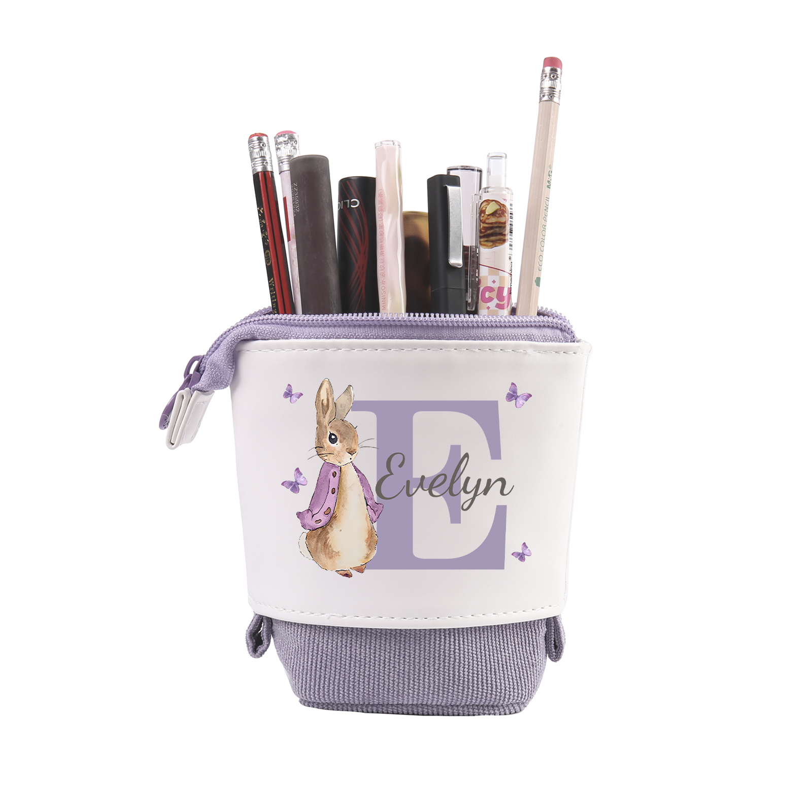 Trousse scolaire Étui à Crayons Lapin Lettre et Prénom Personnalisés Pochette à Crayons Sac à Crayons