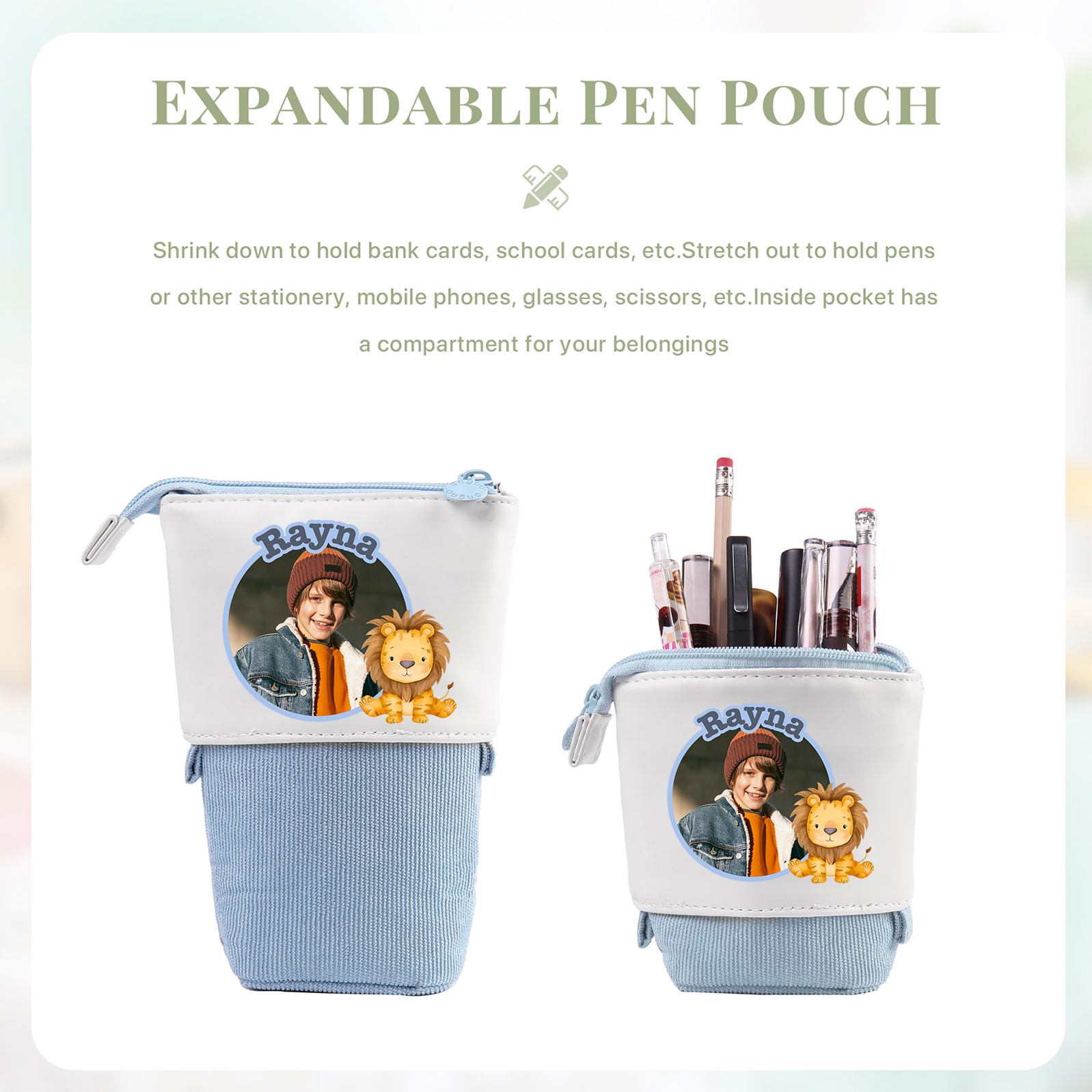 Trousse scolaire Étui à Crayons Animaux Photo et Prénom Personnalisés Pochette à Crayons Sac à Crayons