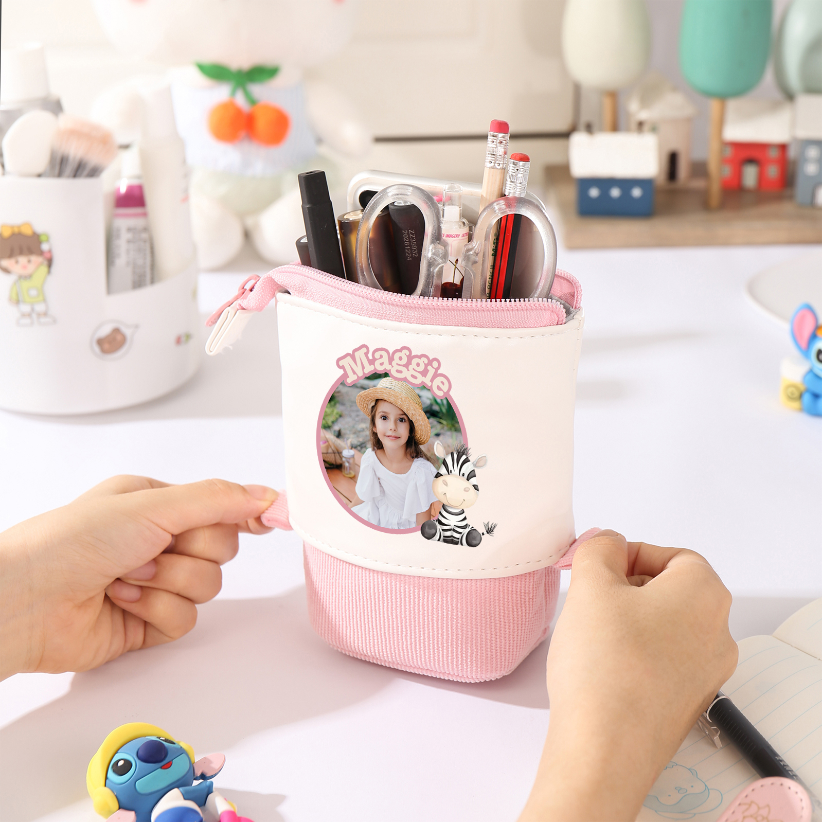 Trousse scolaire Étui à Crayons Animaux Photo et Prénom Personnalisés Pochette à Crayons Sac à Crayons
