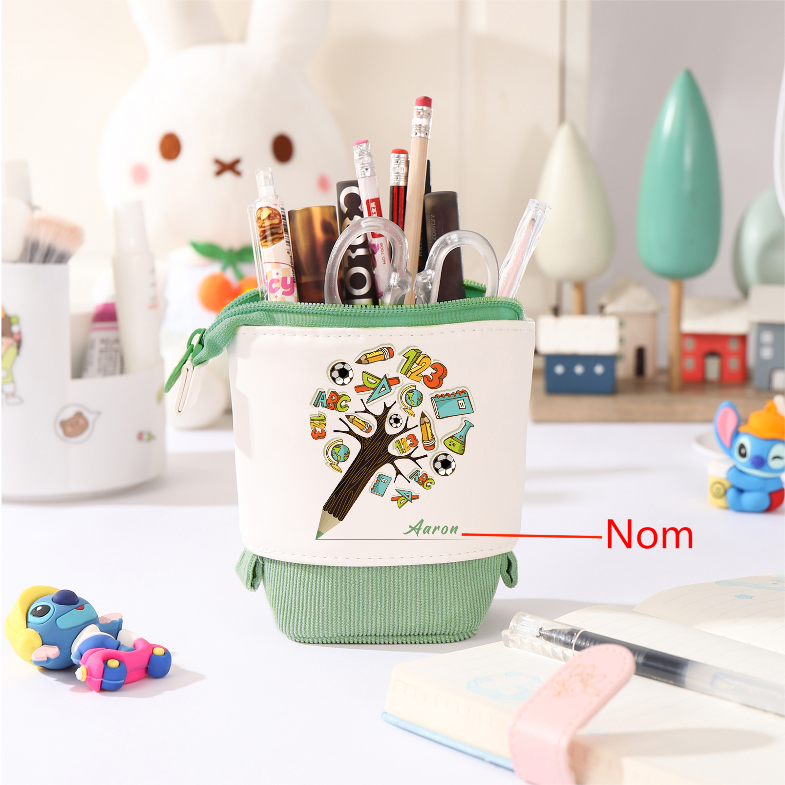 Trousse à crayons avec motif arbre éducatif Prénom Personnalisé Pochette à Crayons Sac à Crayons