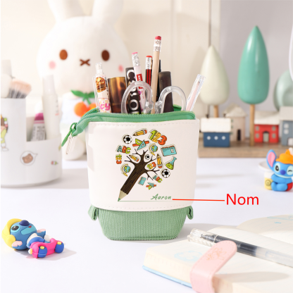 Trousse à crayons avec motif arbre éducatif Prénom Personnalisé Pochette à Crayons Sac à Crayons