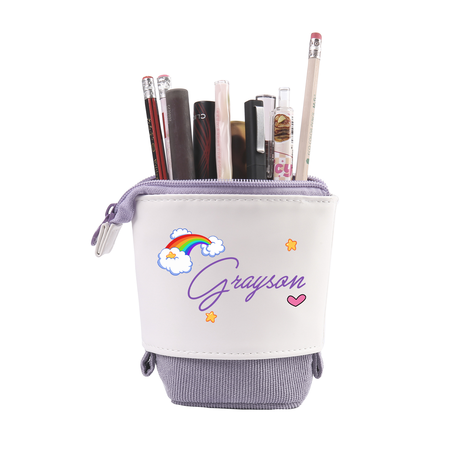 Trousse scolaire Étui à Crayons Arc-en-ciel Cartoon Prénom Personnalisé Pochette à Crayons Sac à Crayons