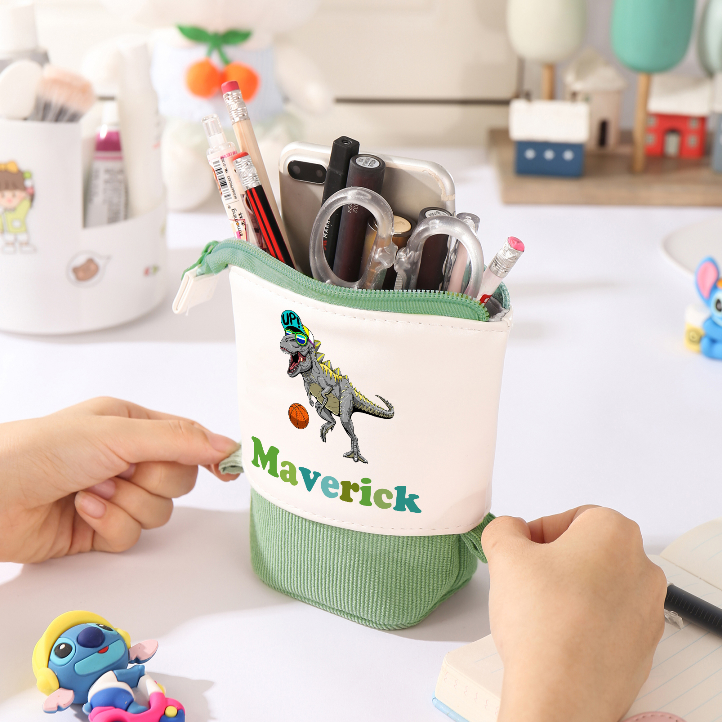 Trousse scolaire Étui à Crayons Dinosaure Licorne Prénom Personnalisé Pochette à Crayons Sac à Crayons