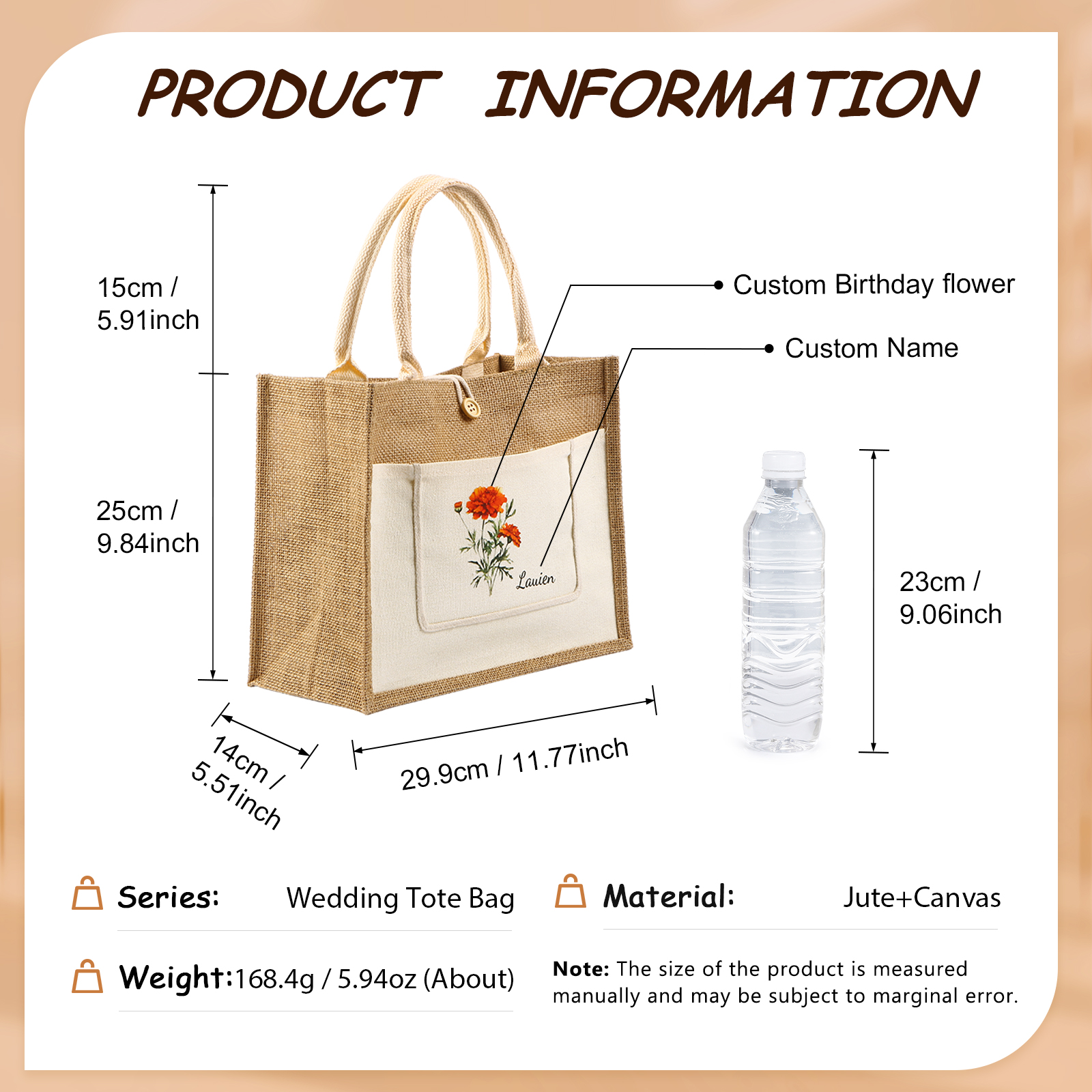 Sac Fourre-Tout en Jute Personnalisé 1 Prénom avec Fleur de naissance Blanc et Noir | Jessemade