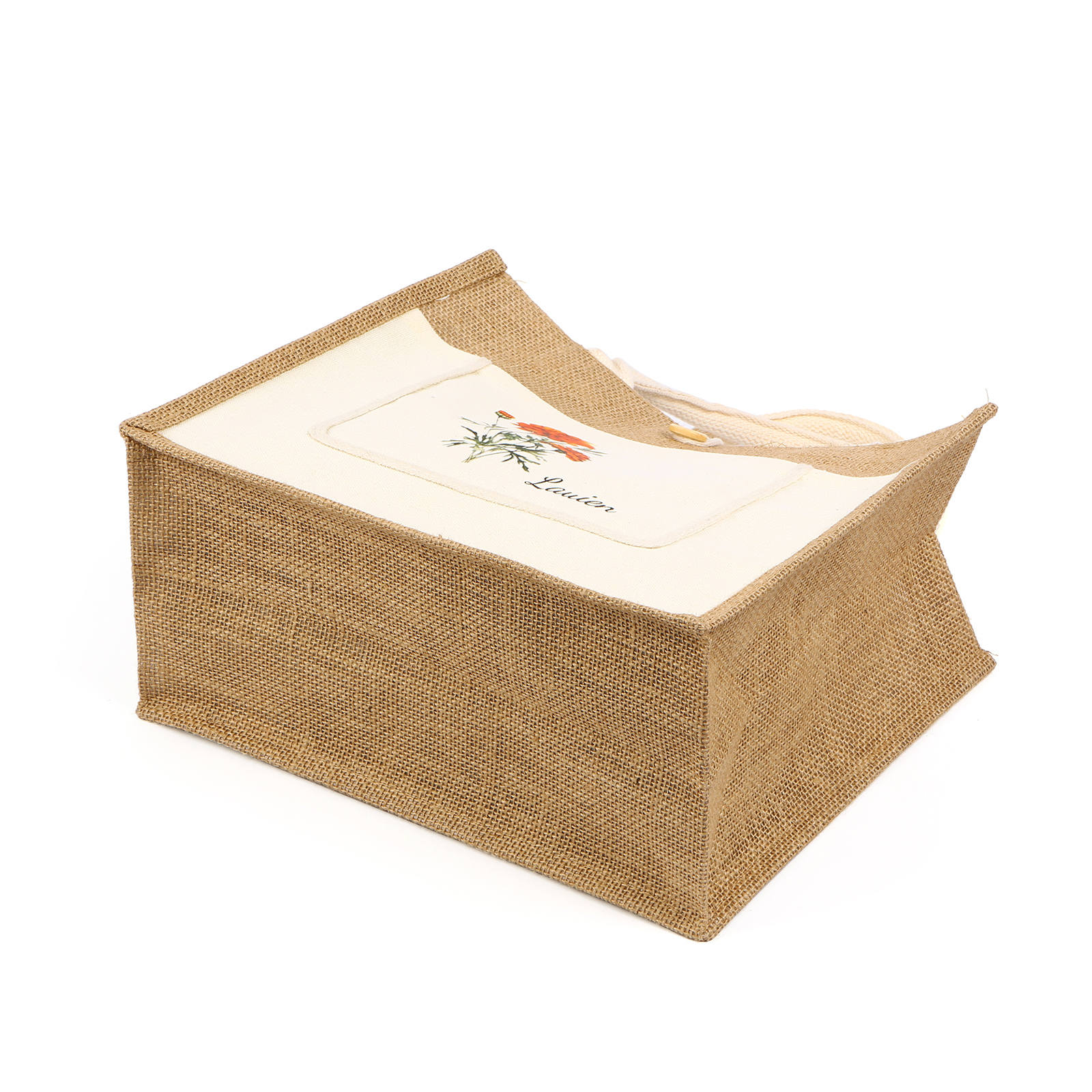 Sac Fourre-Tout en Jute Personnalisé 1 Prénom avec Fleur de naissance Blanc et Noir | Jessemade