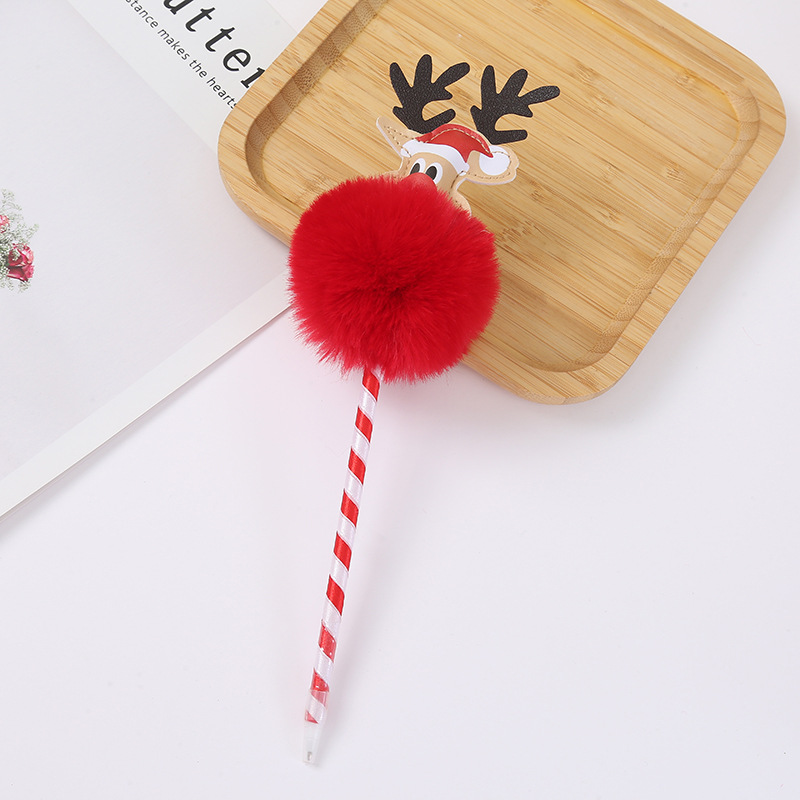 Stylo de Noël Festif avec Pompon et Motifs Renne, Sapin et Bonhomme de Neige Cadeau de Noël pour Enfant | Jessemade