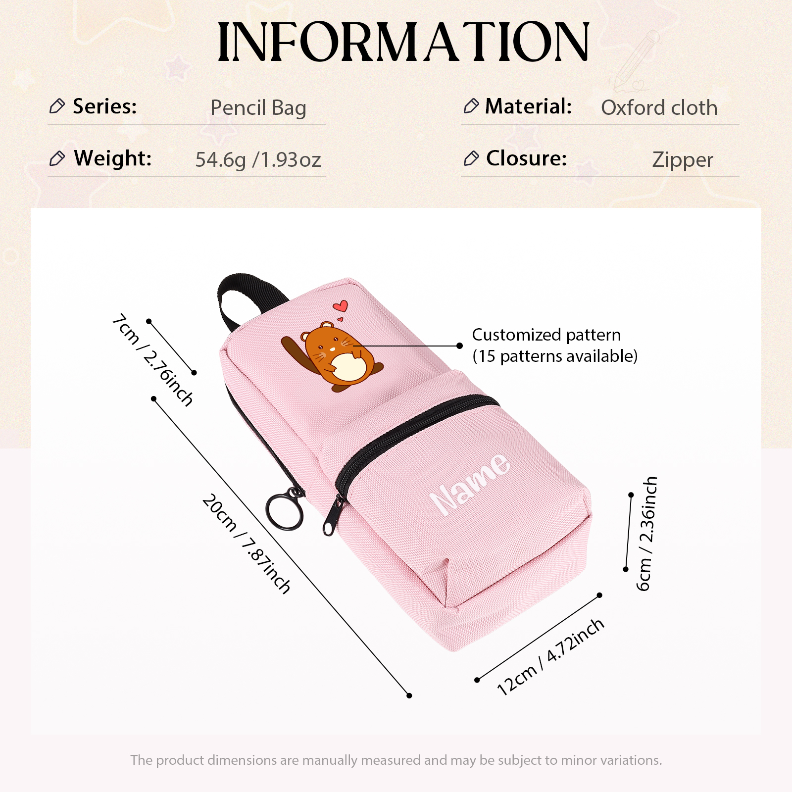 Trousse Personnalisable avec 1 Nom et Motif au Choix – Cadeau pour Enfants, 4 Couleurs | Jessemade