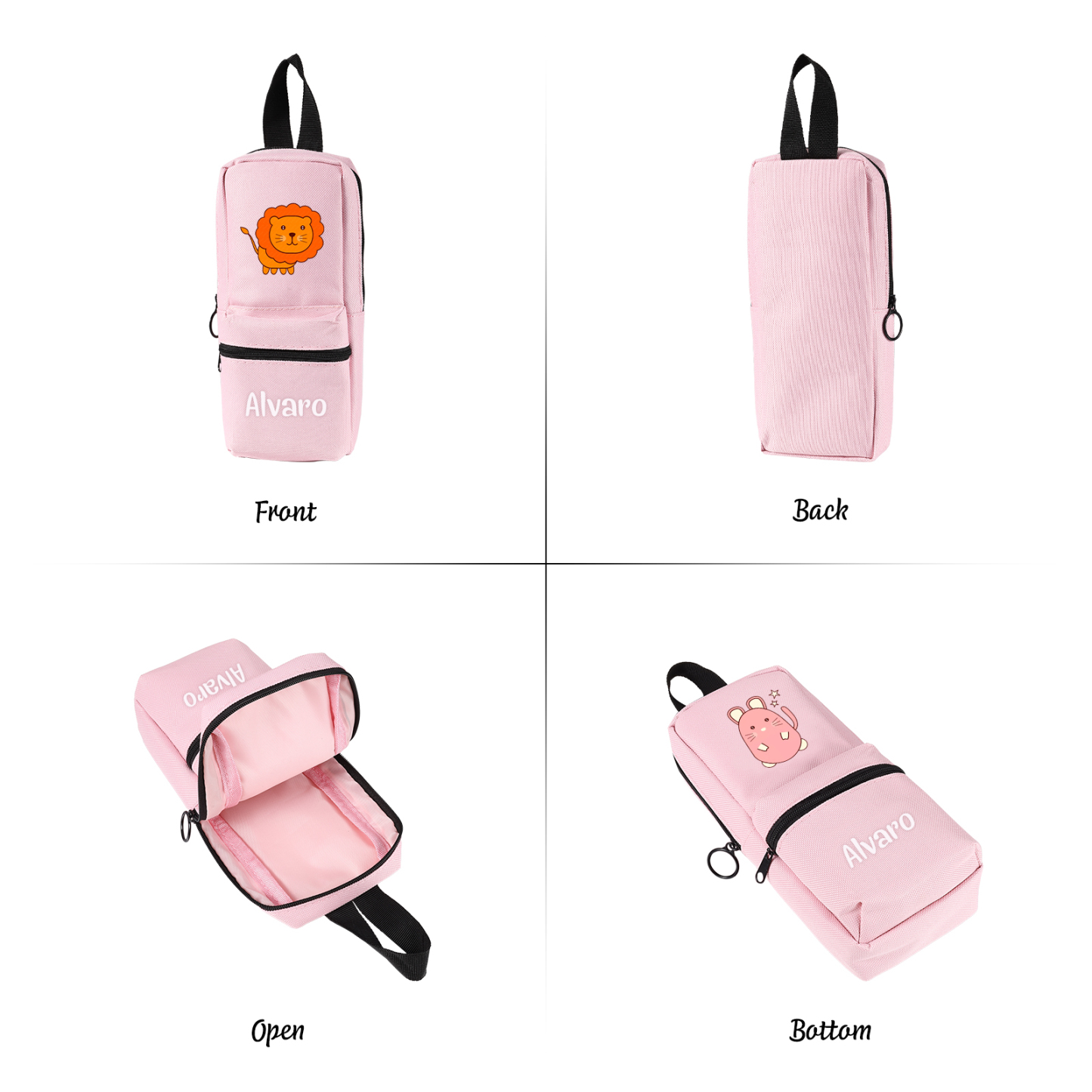 Trousse Personnalisable avec 1 Nom et Motif au Choix – Cadeau pour Enfants, 4 Couleurs | Jessemade